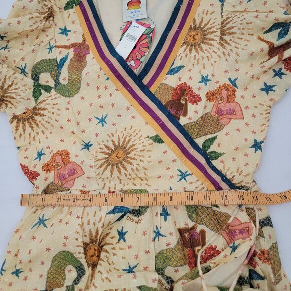 FARM RIO x ANTHROPOLOGIE Mermaid Print Wrap Mini Dress Womens MEDIUM - Picture 13 of 16